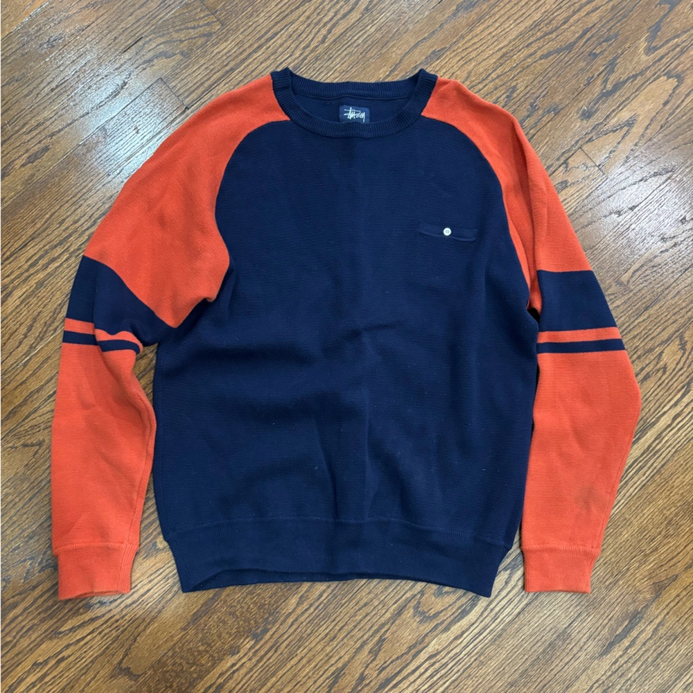 Stussy Men's Crewneck Sweater in Navy and Orange